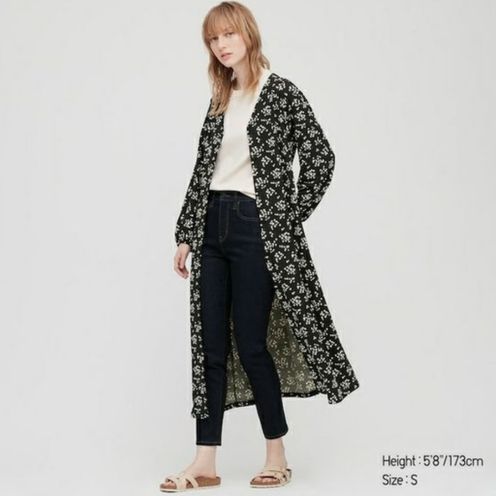 ✿ Uniqlo Joy of Print Crepe Jersey Long Sleeve Dress Black & Cream | Size S ✿